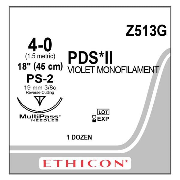 Ethicon Inc,a J & J Company Suture 4-0 Polydioxanone Ps-2 Pds Ii Violet 18" Monofilament 12/Bx - Z513G
