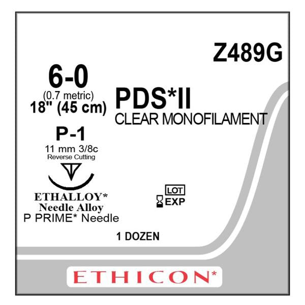 Ethicon Inc,a J & J Company Suture 6-0 Polydioxanone P-1 Pds Ii Undyed 1X18" Monofilament 12/Bx - Z489G