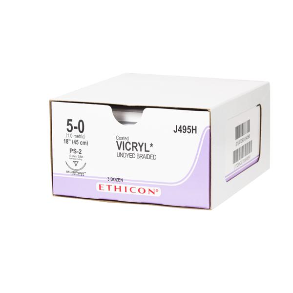 Ethicon Inc,a J & J Company Suture 5-0 Polyglactin 910 Ps-2 Vicryl Undyed 18" Braid 36/Bx - J495H