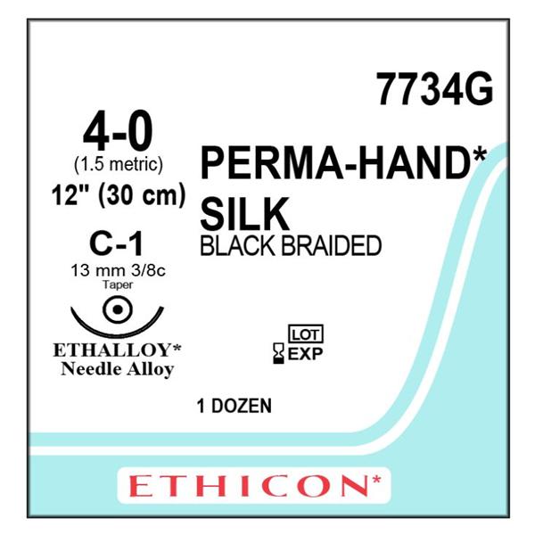 Ethicon Inc,a J & J Company Suture 4-0 Silk C-1 Perma-Hand Black 12" Braid 12/Bx - 7734G