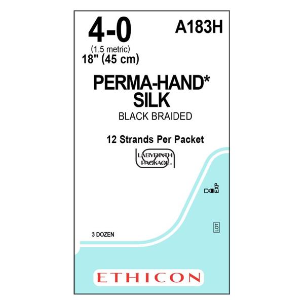 Ethicon Inc,a J & J Company Suture 4-0 Silk No Needle Perma-Hand Black 12-18" Braid 36/Bx - A183H
