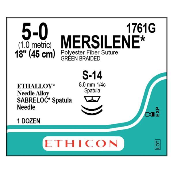 Ethicon Inc,a J & J Company Suture 5-0 Polyester S-24/S-24 Mersilene Green 1X18" Double Arm Braid 12/Bx - 1761G