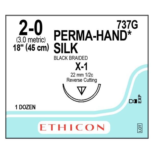 J&J Dental Suture 2-0 Silk X-1 Perma-Hand Black 18" Braid 12/Bx - 737G
