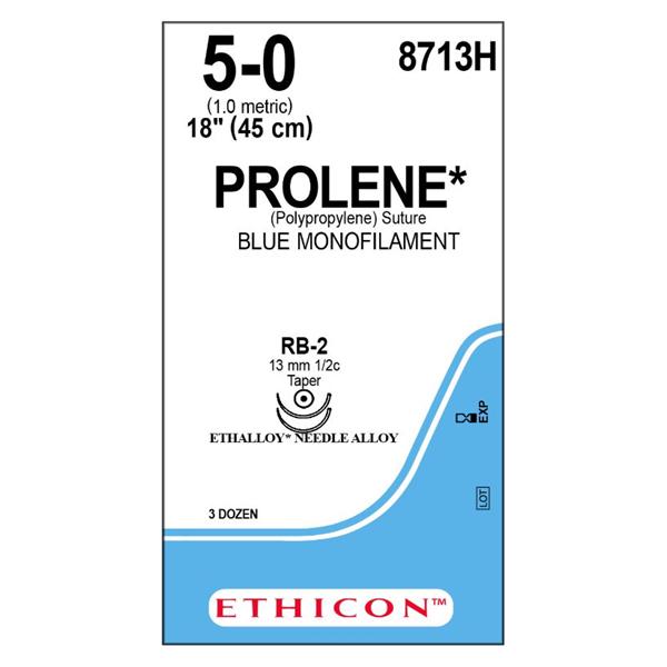 Ethicon Inc,a J & J Company Suture 5-0 Pp Rb-2/Rb-2 Prolene Blue 18" Double Arm Monofilament 36/Bx - 8713H