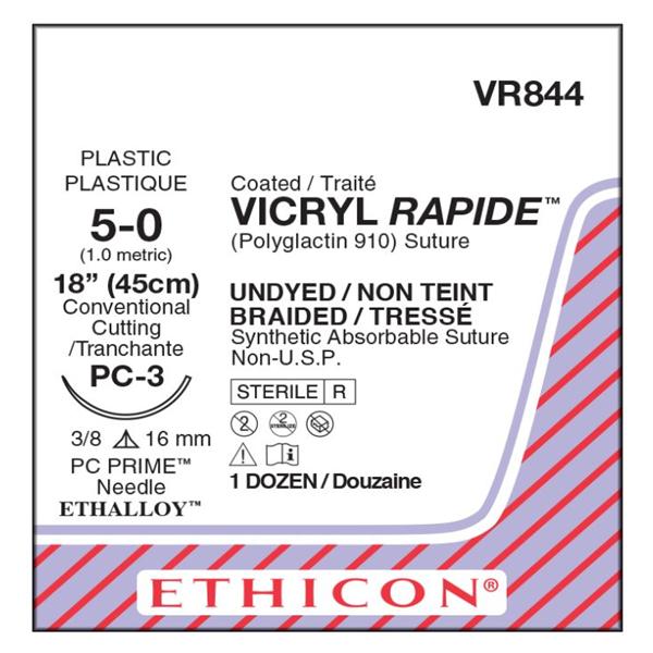 J&J Dental Suture 5-0 Polyglactin 910 Pc-3 Vicryl Rapide Undyed 18" Braid 12/Bx - VR844