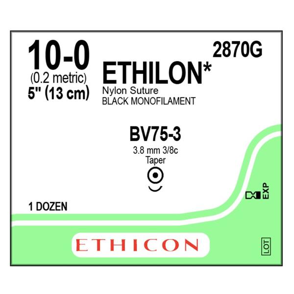 Ethicon Inc,a J & J Company Suture 10-0 Nylon Bv75-3 Ethilon Black 5" Monofilament 12/Bx - 2870G