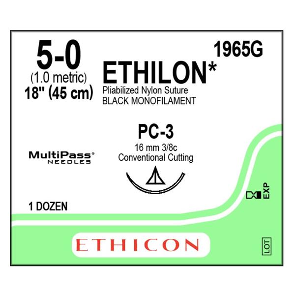 Ethicon Inc,a J & J Company Suture 5-0 Nylon Pc-3 Ethilon Black 18" Monofilament 12/Bx - 1965G