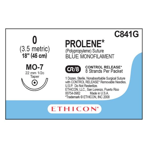 Ethicon Inc,a J & J Company Suture 0 Polypropylene Mo-7 Prolene Blue 18" Monofilament 12/Bx - C841G