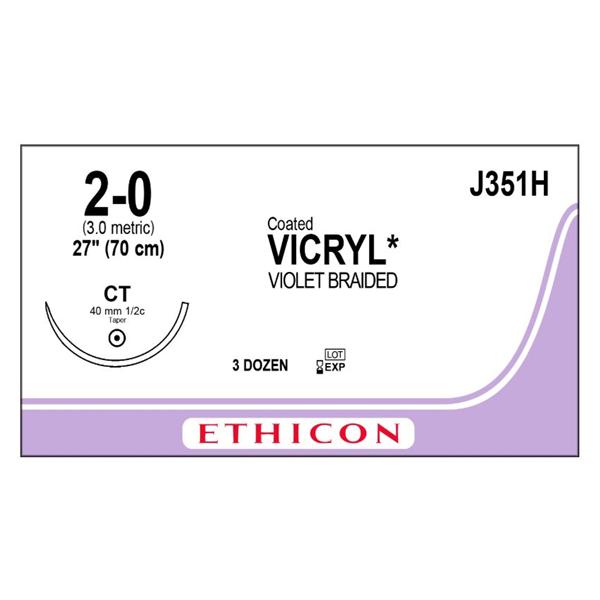 Ethicon Inc,a J & J Company Suture 2-0 Polyglactin 910 Ct Vicryl Violet 1X27" Braid 36/Bx - J351H