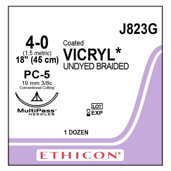 Ethicon Inc,a J & J Company Suture 4-0 Polyglactin 910 Pc-5 Vicryl Undyed 1X18" Braid 12/Bx - J823G