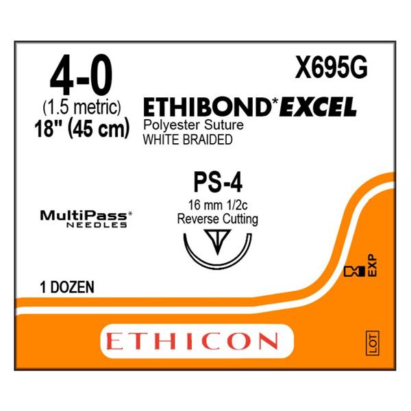 J&J Dental Suture 4-0 Polyester Ps-4 Ethibond Excel White 18" Braid 12/Bx - X695G