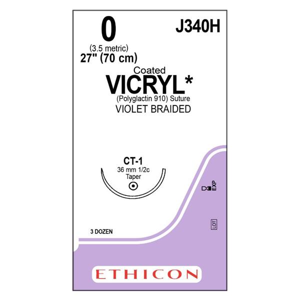 Ethicon Inc,a J & J Company Suture 0 Polyglactin 910 Ct-1 Vicryl Violet 27" Braid 36/Bx - J340H