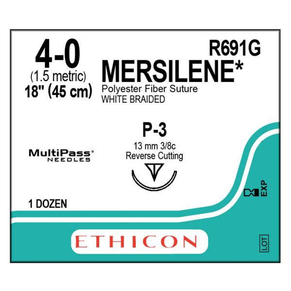Ethicon Inc,a J & J Company Suture 4-0 Polyester P-3 Mersilene White 18" Braid 12/Bx - R691G
