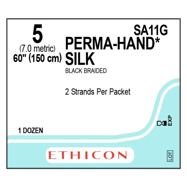 Ethicon Inc,a J & J Company Suture 5 Silk No Needle Perma-Hand Black 2X60" Braid 12/Bx - SA11G