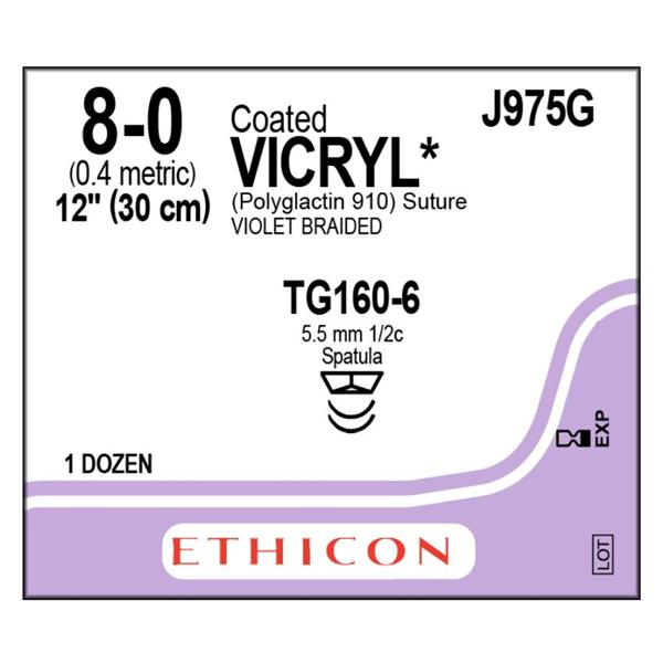 Ethicon Inc,a J & J Company Suture 8-0 Pg910 Tg160-6/Tg160-6 Vicryl Violet 12" Double Arm Braid 12/Bx - J975G