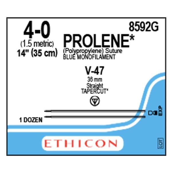 J&J Dental Suture 4-0 Pp V-47/V-47 Prolene Blue 14" Double Arm Monofilament 12/Bx - 8592G