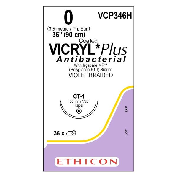 Ethicon Inc,a J & J Company Suture 0 Triclosan/Polyglactin 910 Ct-1 Vicryl Plus Violet 36" Braid 36/Bx - VCP346H