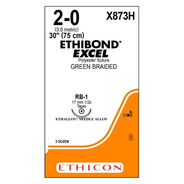 Ethicon Inc,a J & J Company Suture 2-0 Polyester Rb-1 Ethibond Excel Green 30" Braid 36/Bx - X873H