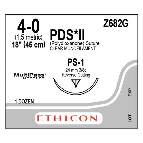 Ethicon Inc,a J & J Company Suture 4-0 Polydioxanone Ps-1 Pds Ii Undyed 18" Monofilament 12/Bx - Z682G