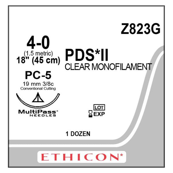 Ethicon Inc,a J & J Company Suture 4-0 Polydioxanone Pc-5 Pds Ii Undyed 18" Monofilament 12/Bx - Z823G