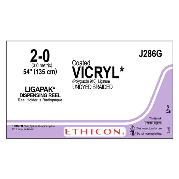 Ethicon Inc,a J & J Company Suture 2-0 Polyglactin 910 No Needle Vicryl Undyed 54" Braid 12/Bx - J286G