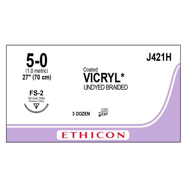 Ethicon Inc,a J & J Company Suture 5-0 Polyglactin 910 Fs-2 Vicryl Undyed 27" Braid 36/Bx - J421H