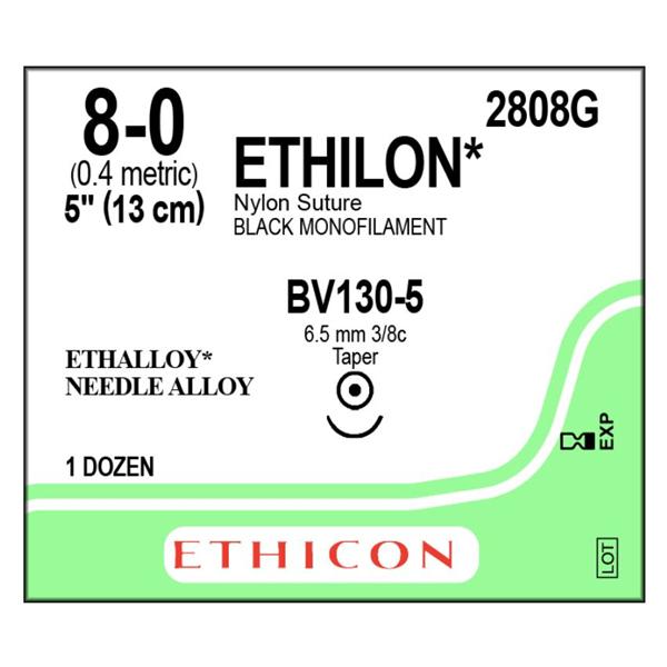 Ethicon Inc,a J & J Company Suture 8-0 Nylon Bv130-5 Ethilon Black 5" Monofilament 12/Bx - 2808G