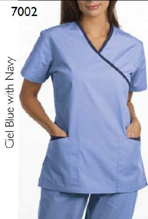 Fashion Seal Uniforms Scrub Shirt Large Navy / Ceil Blue 2 Pockets Short Set-In Sleeves Female - 7002-L