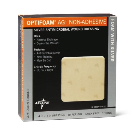 Optifoam Ag+ - Silver Foam Dressing 4 X 4 Inch Square Sterile - Medline - MSC9614