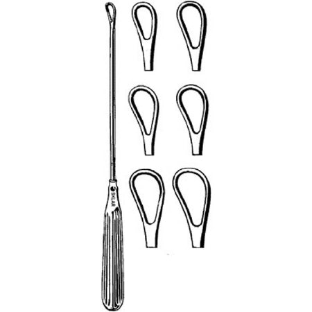 Sklar - Uterine Curette Set Thomas 11 Inch Length Hollow Handle with Grooves Assorted Tip Sizes Blunt Fenestrated Teardrop Loop Tip - 90-5438