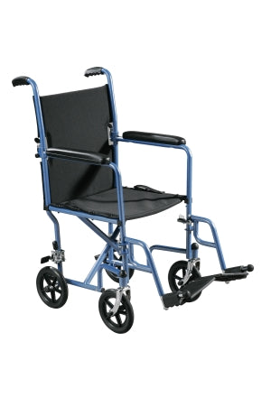 Drive Medical Transport Chair Steel Frame with Silver Vein Finish 250 lbs. Weight Capacity Padded Arm Black - TR37E-SV