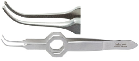 Miltex Miltex Tissue Forceps Foerster-Iris 3-3/4 Inch OR Grade Stainless Steel (German) Fenestrated Thumb Handle Full Curved 0.5 mm, 1 X 2 Teeth - 18-798