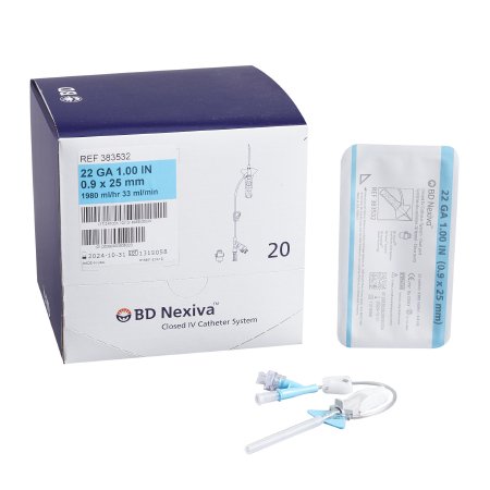 Nexiva - Closed IV Catheter 22 Gauge 1 Inch Sliding Safety Needle - 383532