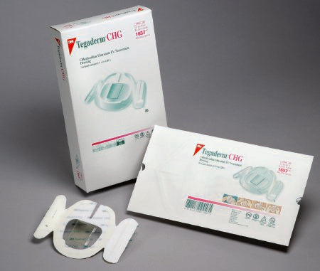 3M Tegaderm CHG I.V. Securement Dressing CHG (Chlorhexidine Gluconate) / Flm 3 1/2 X 4 1/2 Inch Square Sterile - 1657