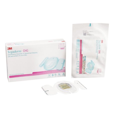 3M Tegaderm - I.V. Dressing with CHG CHG (Chlorhexidine Gluconate) / Film 3 1/2 X 4 1/2 Inch Sterile - 1657