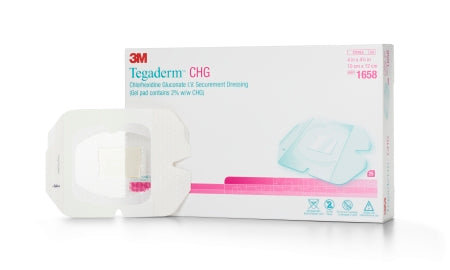3M Tegaderm CHG I.V. Securement Dressing CHG (Chlorhexidine Gluconate) / Flm 4 X 4-3/4 Inch Rectangle Sterile - 1658