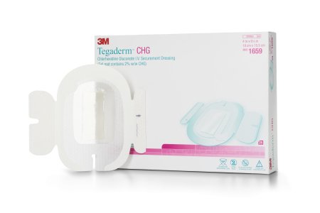 3M Tegaderm CHG I.V. Securement Dressing CHG (Chlorhexidine Gluconate) / Flm 4 X 6-1/8 Inch Rectangle Sterile - 1659