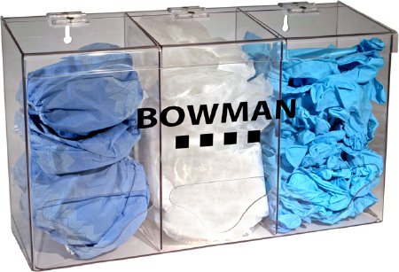 Bowman - Protective Apparel Dispenser Horizontal Mounted 3-Box Capacity Clear 5-1/2 X 11 X 17-1/4 Inch Plastic - BP-023