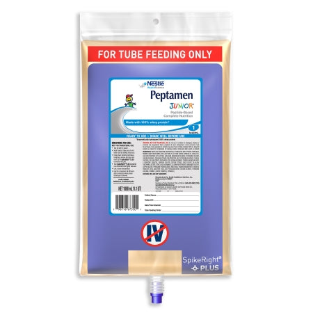 Nestle Healthcare Nutrition Peptamen Junior Pediatric Tube Feeding Formula 1000 mL Bag Ready to Hang Unflavored Ages 1-13 Years - 798716773607