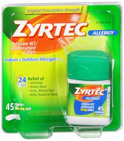 J & J Sales Zyrtec Allergy Relief 10 mg Strength Tablet 45 per Bottle - 50580072638