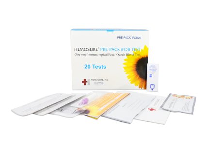 Hemosure - Rapid Test Kit Colorectal Cancer Screening Fecal Occult Blood Test (iFOB or FIT) Stool Sample 20 Tests - PRE-PACK IFOB20