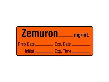 Shamrock - Drug Label Anesthesia Label Zemuron_mg/mL Fluorescent Red 1/2 X 1 Inch - SA-2215-EXP-PRE