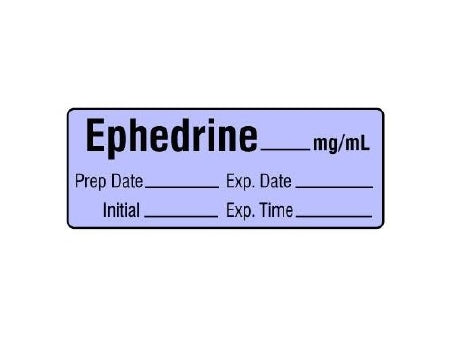 Shamrock Scientific Pre-Printed Label Anesthesia Label EPHEDRINE _____ mg / mL / Prep Date _____ Exp. Date _____ / Initial _____ Exp. Time _____ Violet 1/2 X 500 Inch - SA-282-EXP-PRE