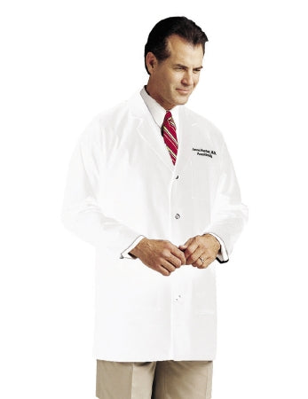 Landau Uniforms - Lab Coat Navy Blue Size 48 Mid Length Reusable - 3163BNPSZ48