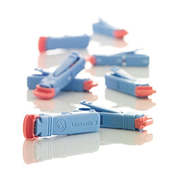 Owen Mumford Lancet Unistik 3 18Gx1.8Mm Dual Flow Sterile Blue Incision Device 200/Bx - AT 1064