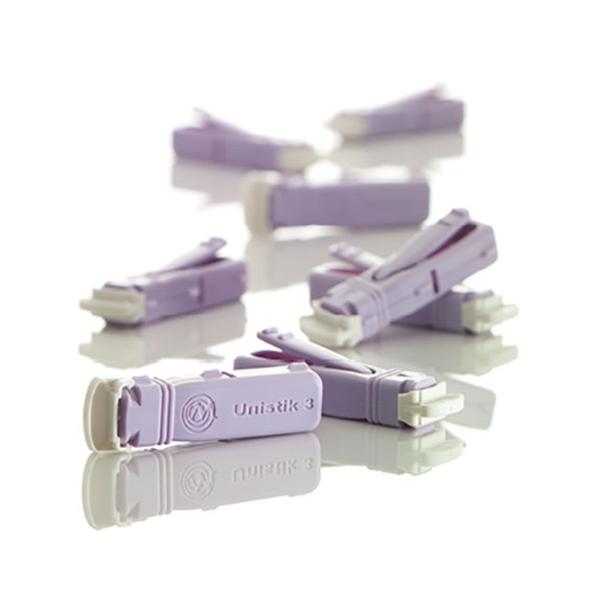 Owen Mumford Lancet Unistik 3 28Gx1.8Mm Low Flow Sterile Purple Incision Device 100/Bx - AT1042