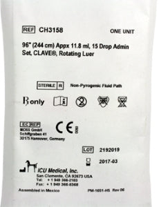 ICU Medical Administration Set 15 Drops / mL Drip Rate 96 Inch Tubing - B9956