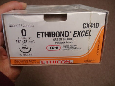 Ethibond - Suture with Needle Nonabsorbable Coated White Suture Braided Polyester Size 2 27 Inch Suture 1-Needle 22 mm Length 1/2 Circle Reverse Cutting Needle - D7805