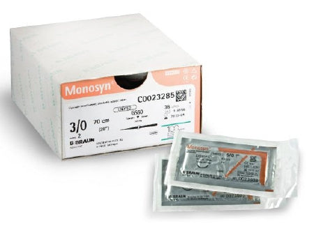 Monosyn - Suture with Needle Absorbable Uncoated Violet Suture Monofilament Glyconate Size 3 - 0 70 cm Suture 1-Needle 19 mm Length 3/8 Circle Reverse Cutting Needle - C0022205