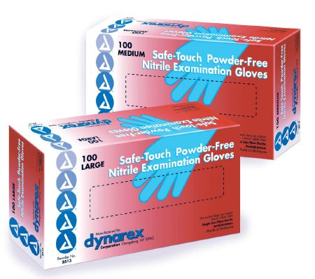 Dynarex Safe-Touch Exam Glove Medium NonSterile Nitrile Standard Cuff Length Textured Fingertips Blue Not Chemo Approved - 2512